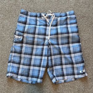 Oakley Plaid Black Blue Swim Trunk Shorts